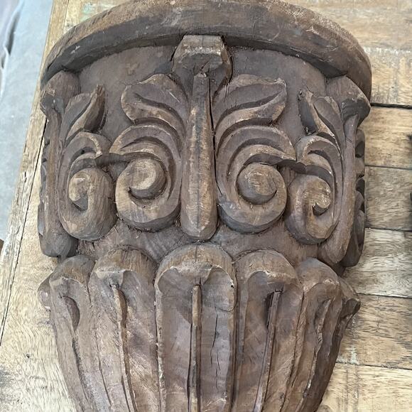 Antique Wooden Architectural Wall Shelf Sconce Hand Carved Primitive Set Of Two - Picture 3 of 16